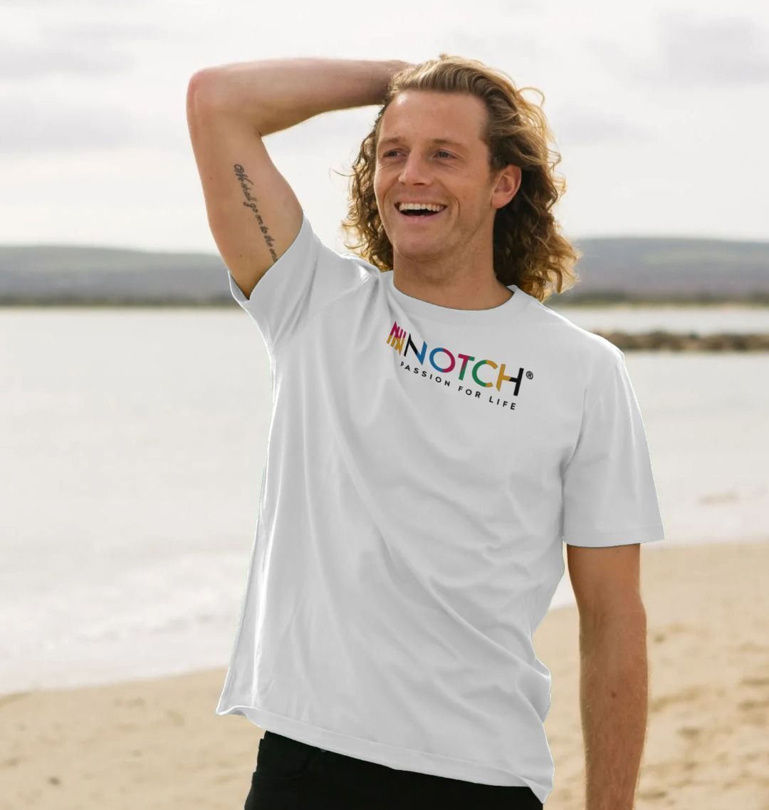Men's White Multicoloured Notch Logo T-Shirt