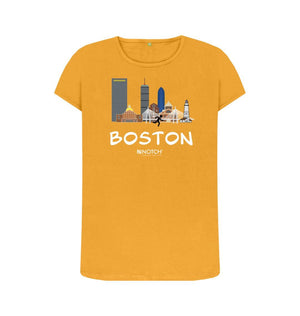 Mustard Boston 26.2  White Text Women's T-Shirt