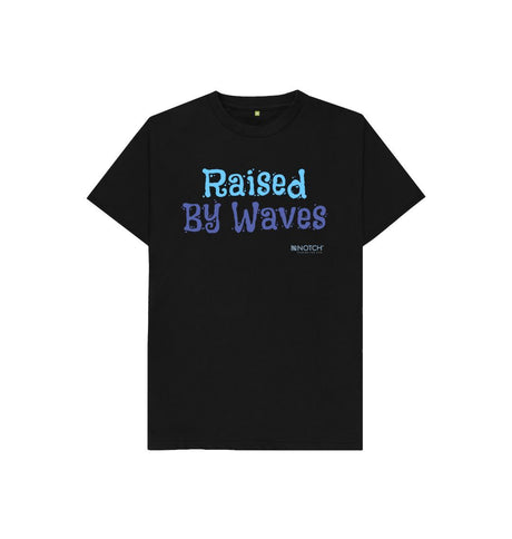 Black Kid's Raised By Waves T-Shirt